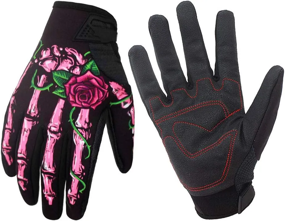 1 Pair Men Gloves, Skull Skeleton Windproof Winter Warm Bike Cycling Full Finger Gloves for Outdoor Sports Red XL
