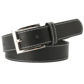 120cm Women's Genuine Leather Retro Belt with Silver Metal Double Buckle