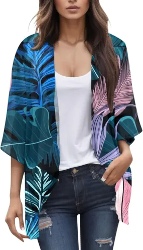 2023 Women's Casual Cardigan Puff Sleeve Floral Lightweight Coats Fall Open Front Cardigans Soft Draped Cardigan Jackets