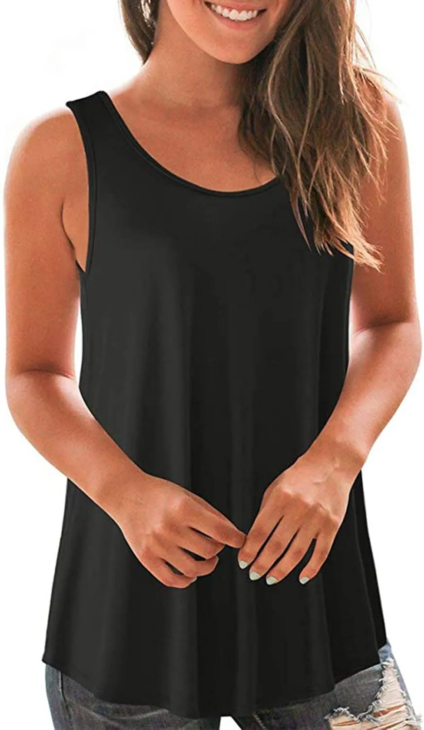 2025 Summer Sleeveless Top for Women Loose Fit Crewnek Tank Tops Solid Color Casual Basic Swing Tunics Tee Shirt