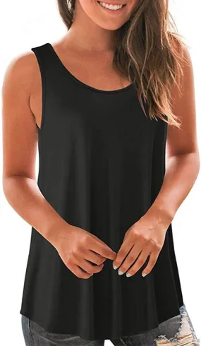 2025 Summer Sleeveless Top for Women Loose Fit Crewnek Tank Tops Solid Color Casual Basic Swing Tunics Tee Shirt