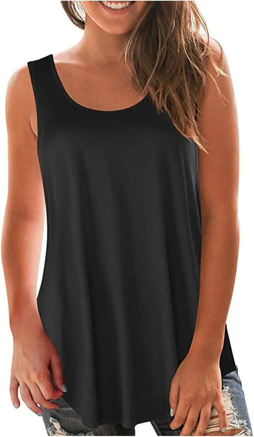 2025 Summer Sleeveless Top for Women Loose Fit Crewnek Tank Tops Solid Color Casual Basic Swing Tunics Tee Shirt