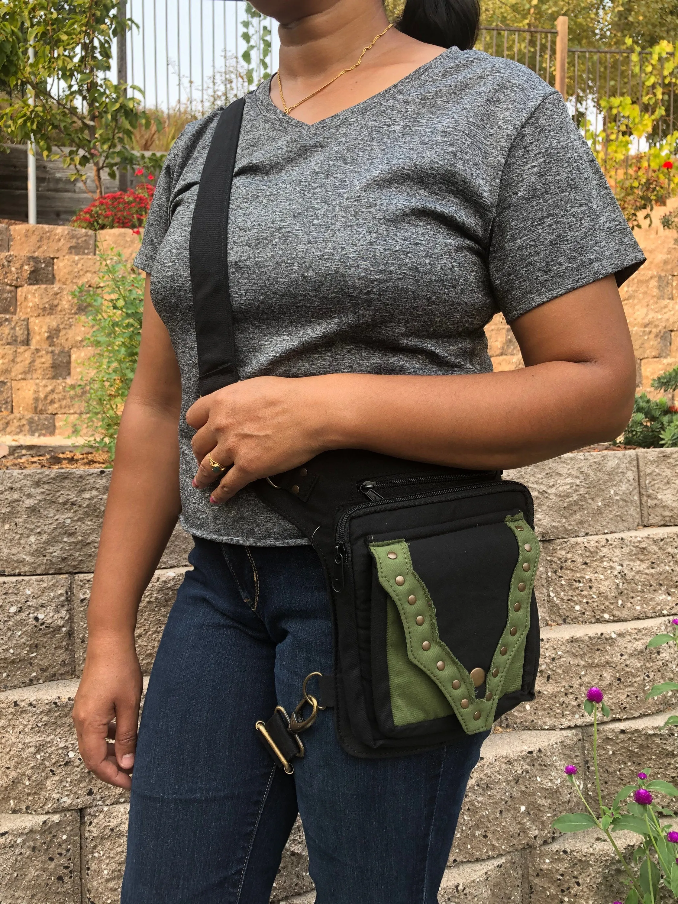 4-Pocket Maroon Green Black FANNY PACK Shoulder Bag Cute Mini Purse