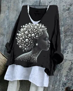 Afro Pearl Girl Linen Blend Flowy Tunic