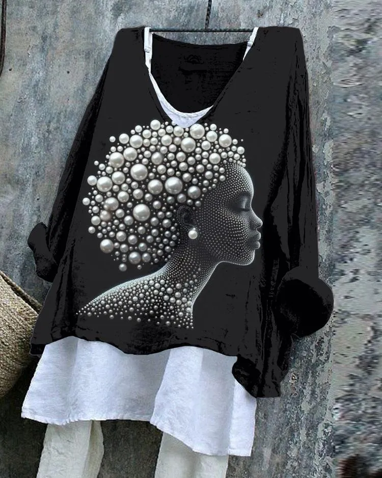 Afro Pearl Girl Linen Blend Flowy Tunic