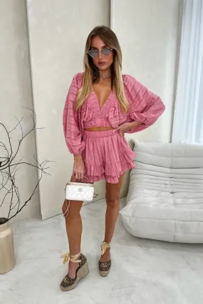 Anita pink crop blouse And frill Skort Co-ord