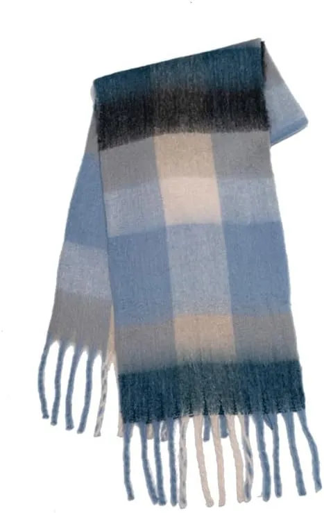 BAIMORE Women's Chic Color Block Checked Warm Cashmere Feel Large Shawl Scarf with Tassel