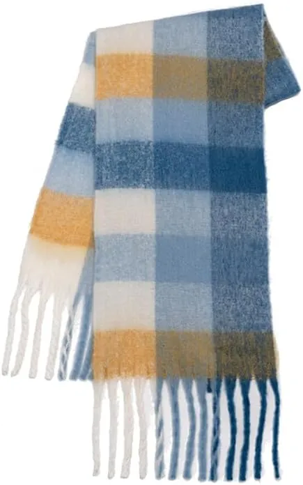 BAIMORE Women's Chic Color Block Checked Warm Cashmere Feel Large Shawl Scarf with Tassel