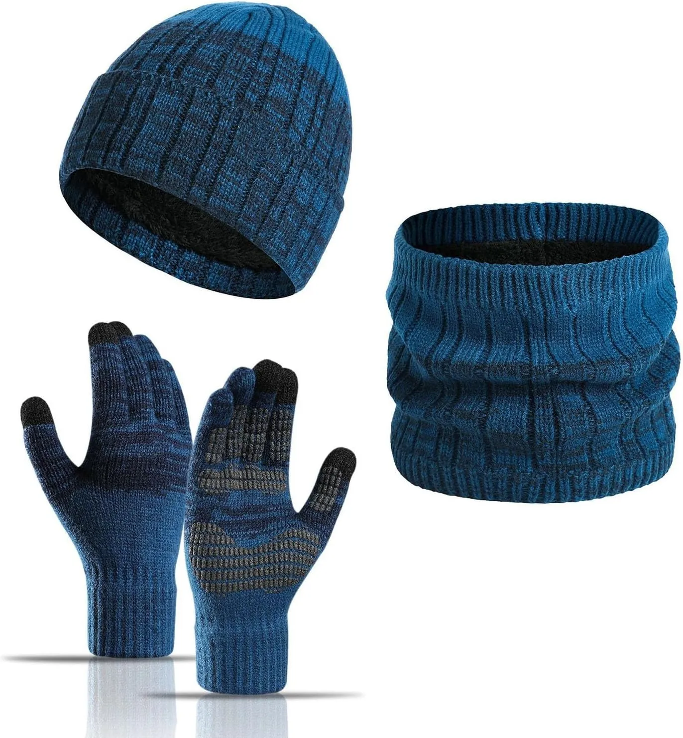 Beanie Hat Scarf Gloves Set Gifts for Men Women, Thick Wool Beanies Neck Scarves Warmer Touch Screen Knit Gloves Cap