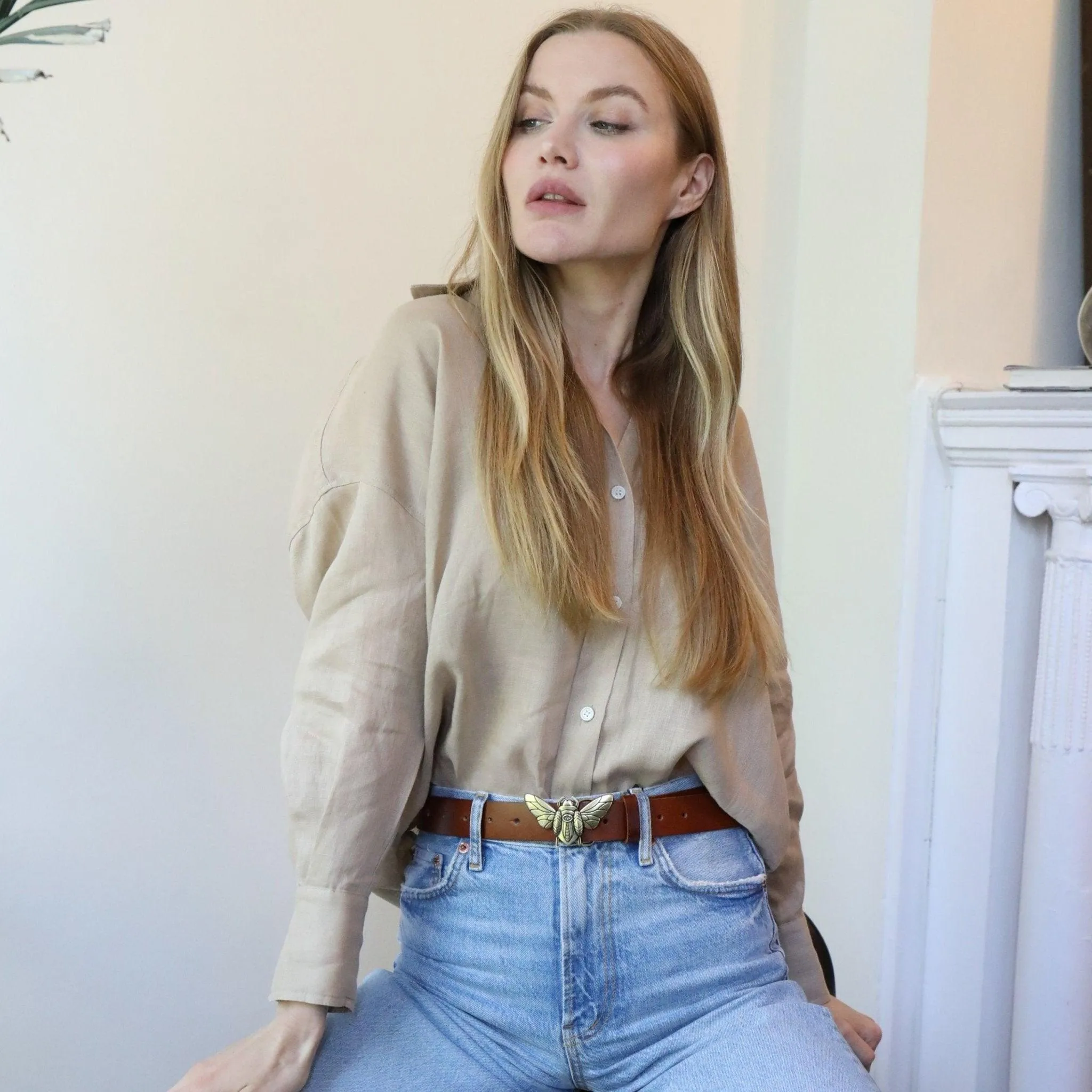 Bee Buckle Leather Belt