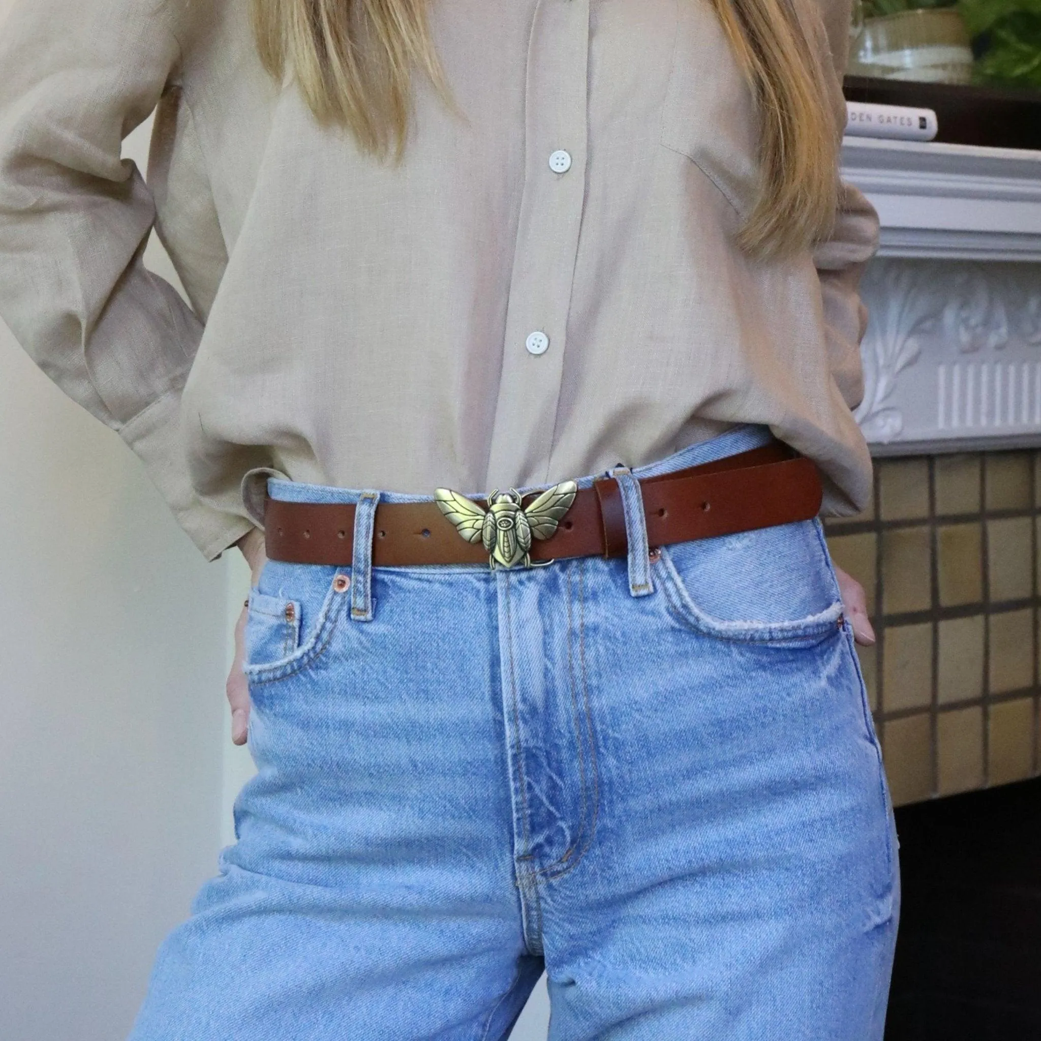 Bee Buckle Leather Belt
