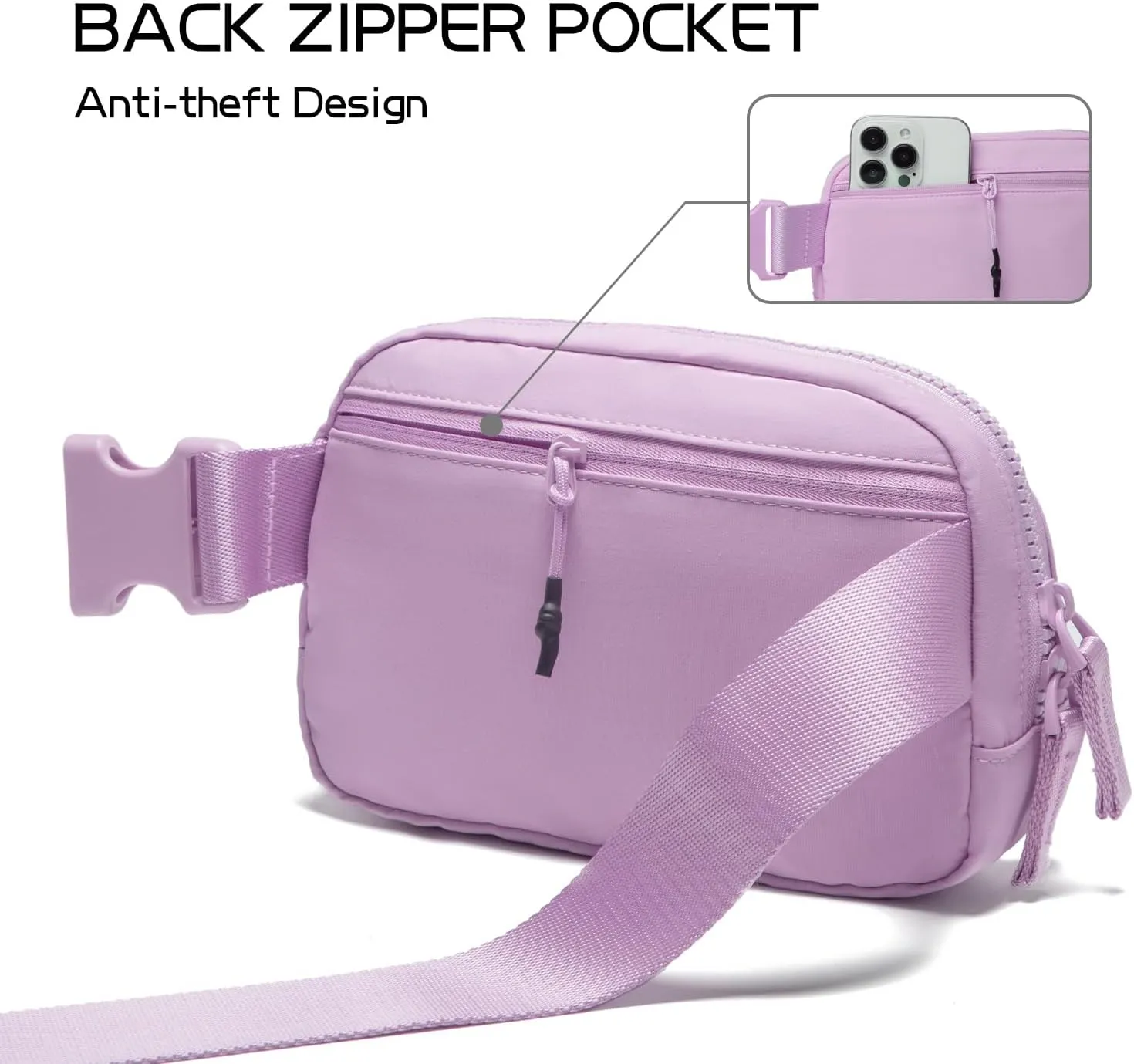 Belt Bag Two-Way Zipper Fanny Pack Crossbody Bags with Initial Letter Patch Cute Stuff for Teenager Girls Trendy Preppy Stuff for Teen Girls Birthday Gifts Cool Stuff for Teens (Lavender-E)