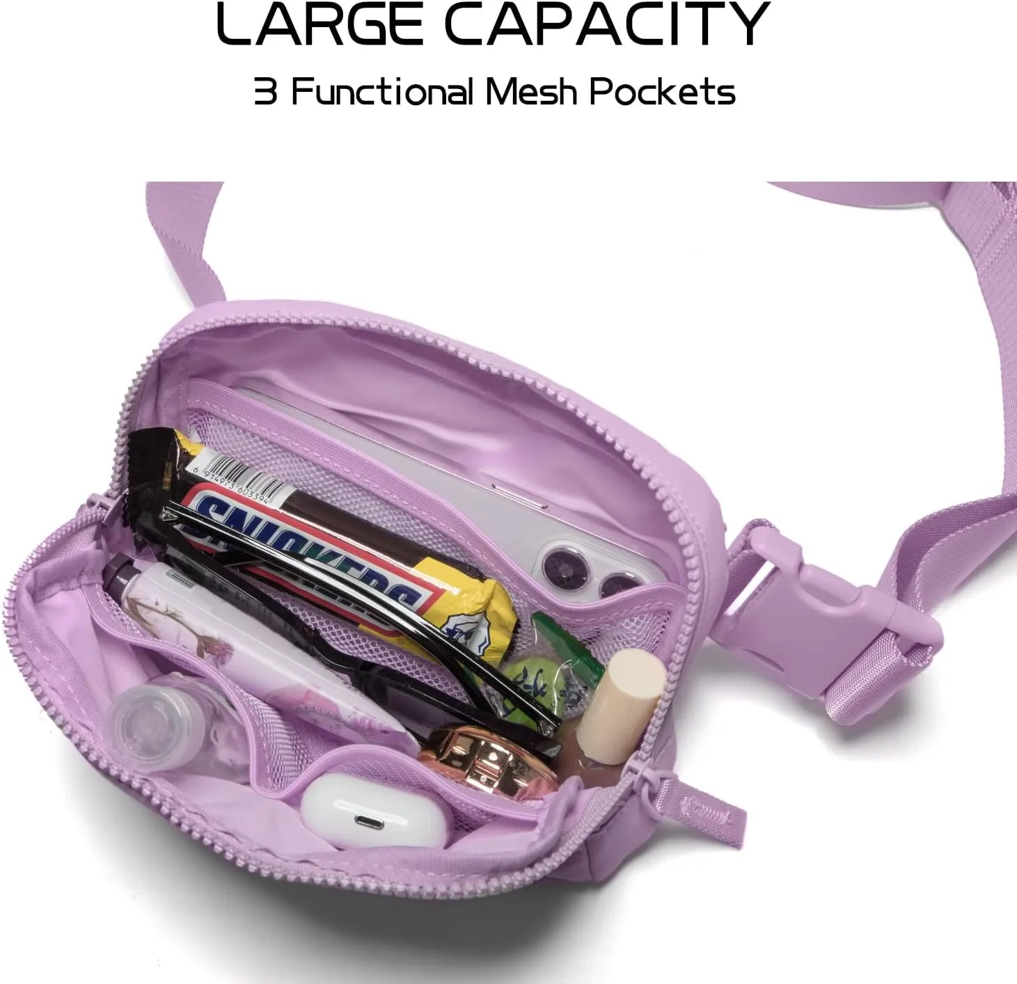 Belt Bag Two-Way Zipper Fanny Pack Crossbody Bags with Initial Letter Patch Cute Stuff for Teenager Girls Trendy Preppy Stuff for Teen Girls Birthday Gifts Cool Stuff for Teens (Lavender-E)