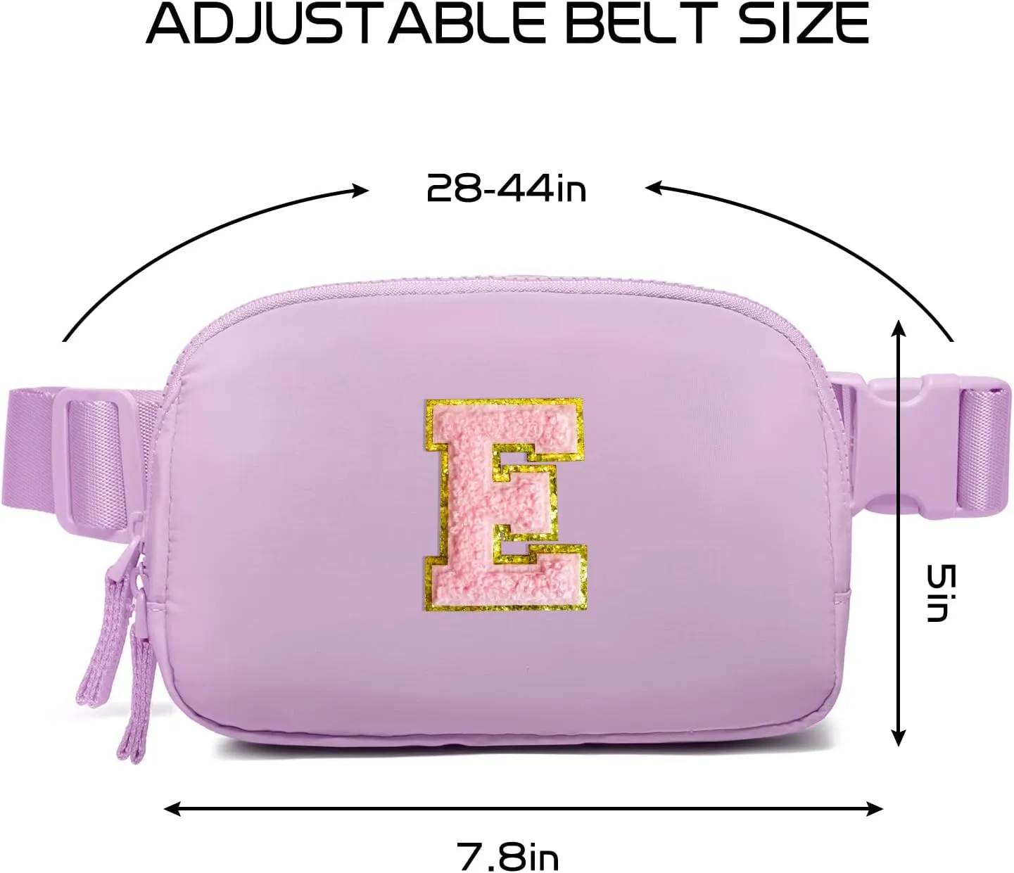 Belt Bag Two-Way Zipper Fanny Pack Crossbody Bags with Initial Letter Patch Cute Stuff for Teenager Girls Trendy Preppy Stuff for Teen Girls Birthday Gifts Cool Stuff for Teens (Lavender-E)