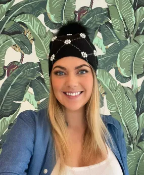 Black Pearl & Crystal Flower Toque