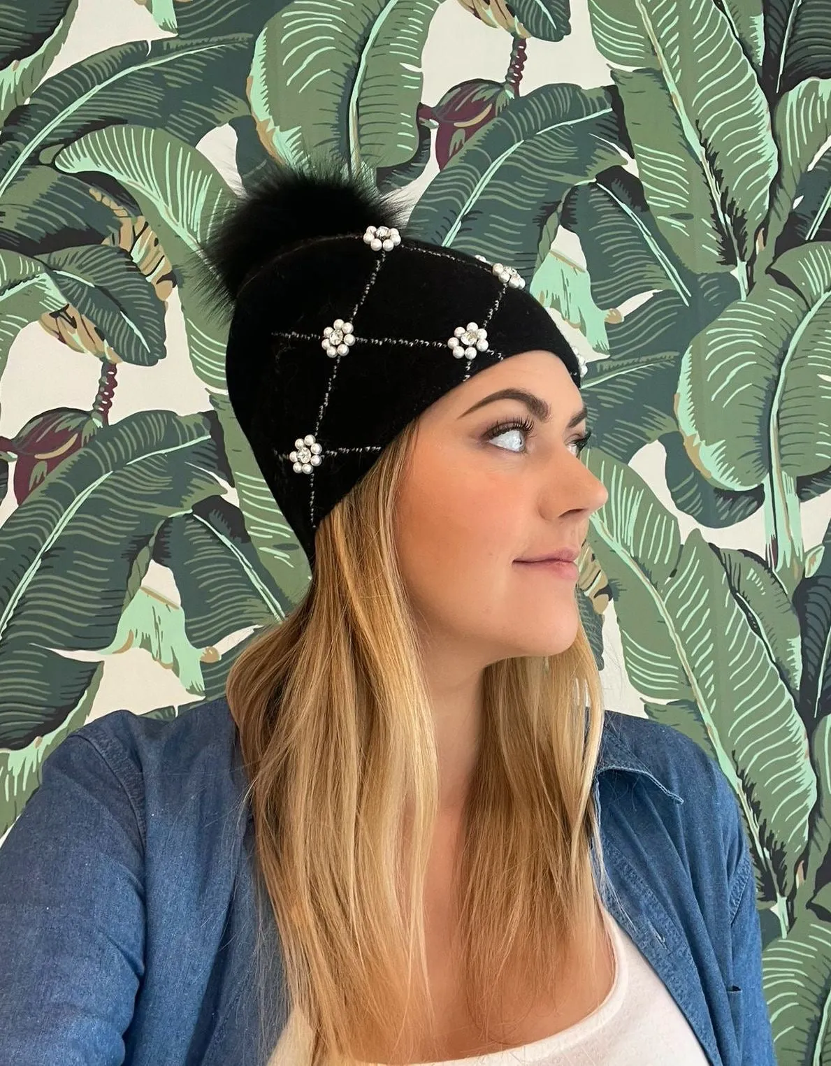 Black Pearl & Crystal Flower Toque