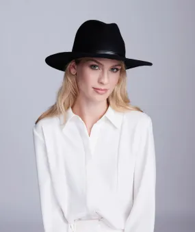 Black Wool Fedora Hat with PU Belt Band