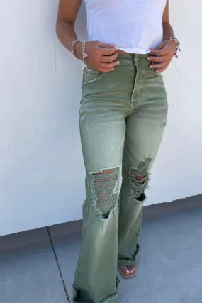 Blakeley Wide Leg Jeans (Olive)