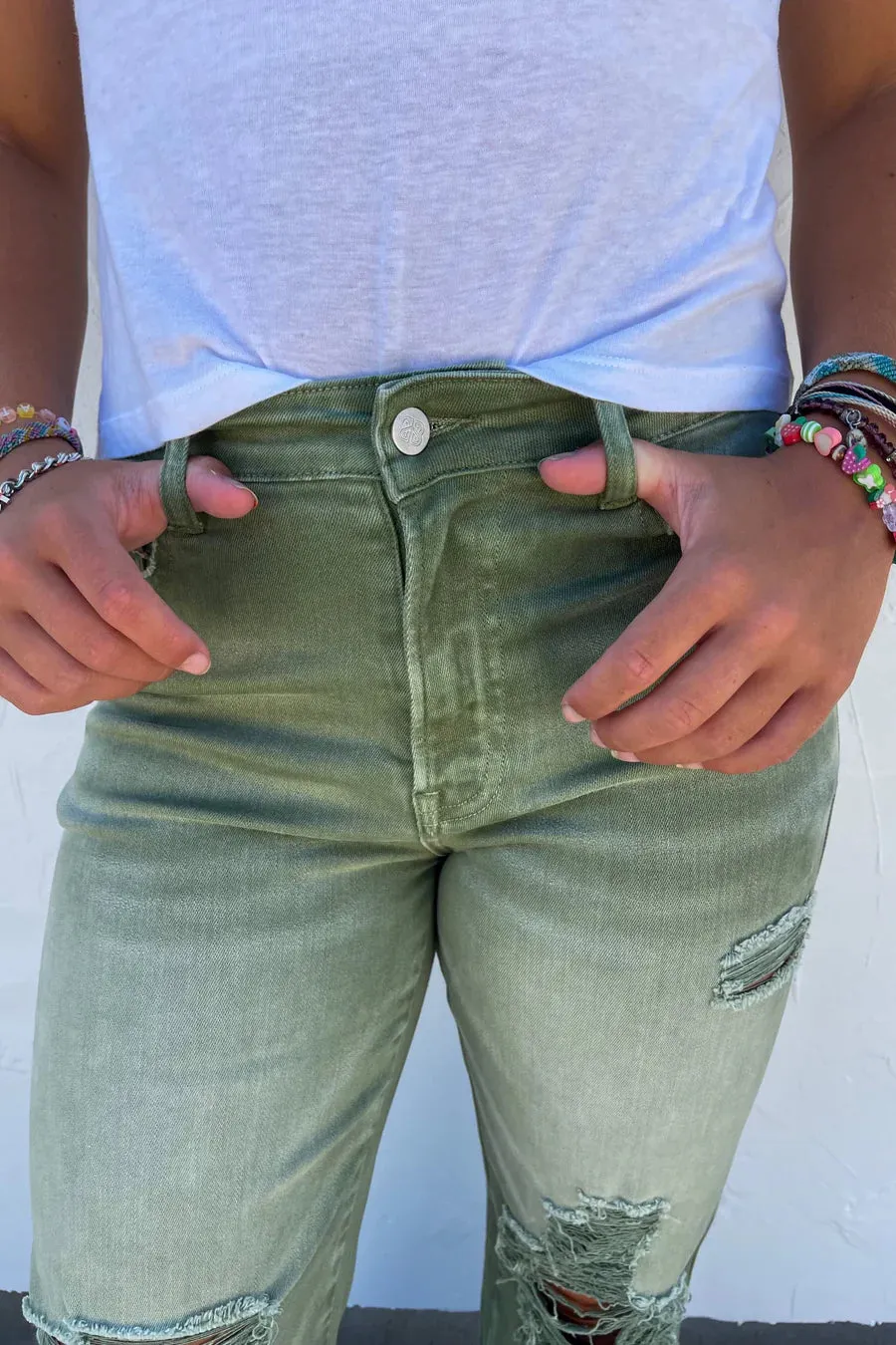 Blakeley Wide Leg Jeans (Olive)
