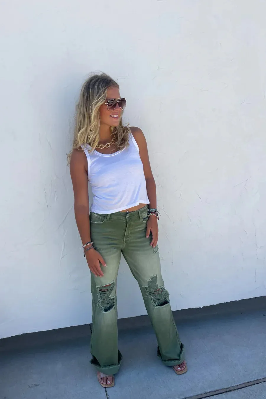 Blakeley Wide Leg Jeans (Olive)