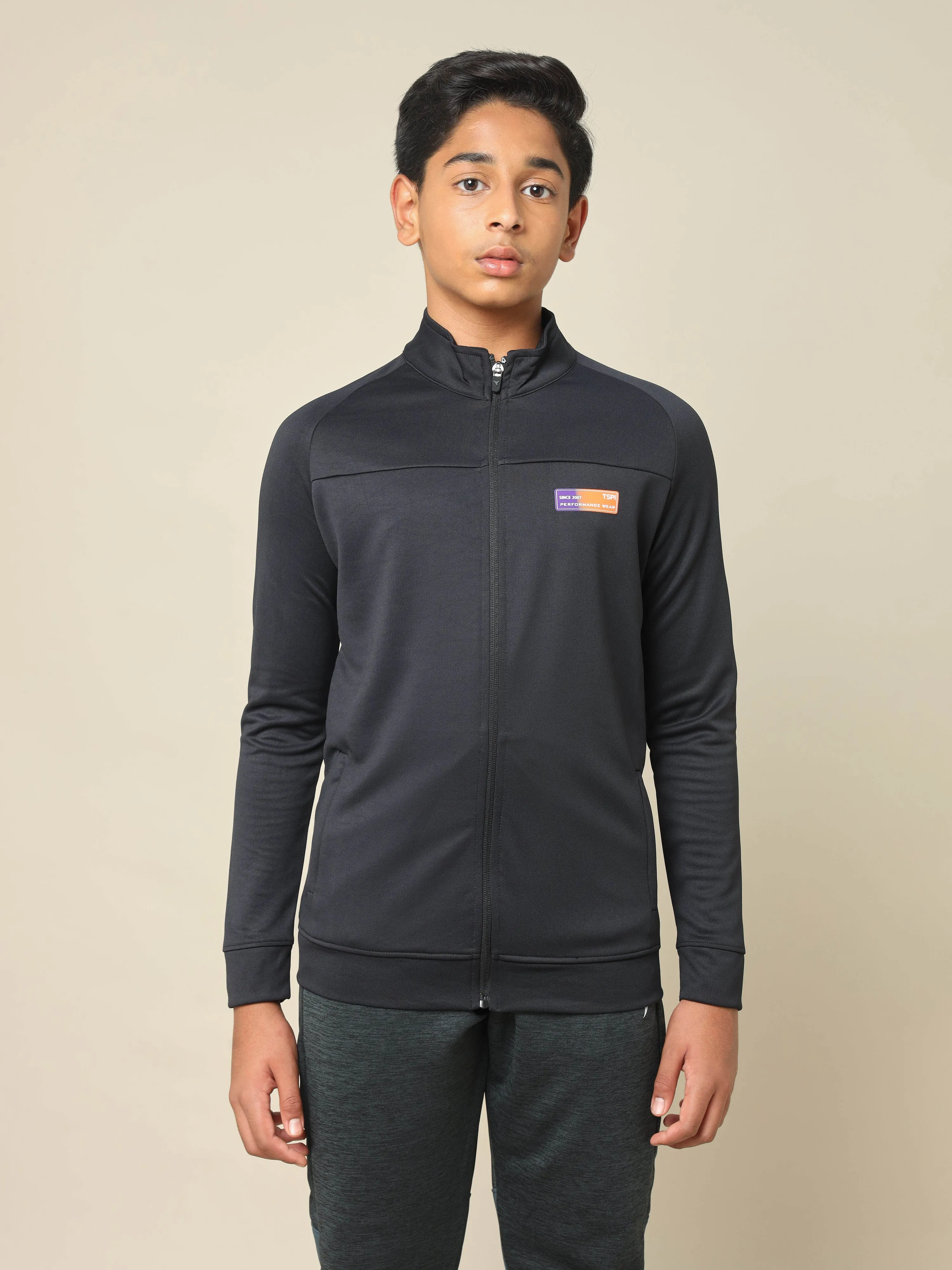 Boys Slim Fit Mock Neck Sports Jacket with TECHNO DRY