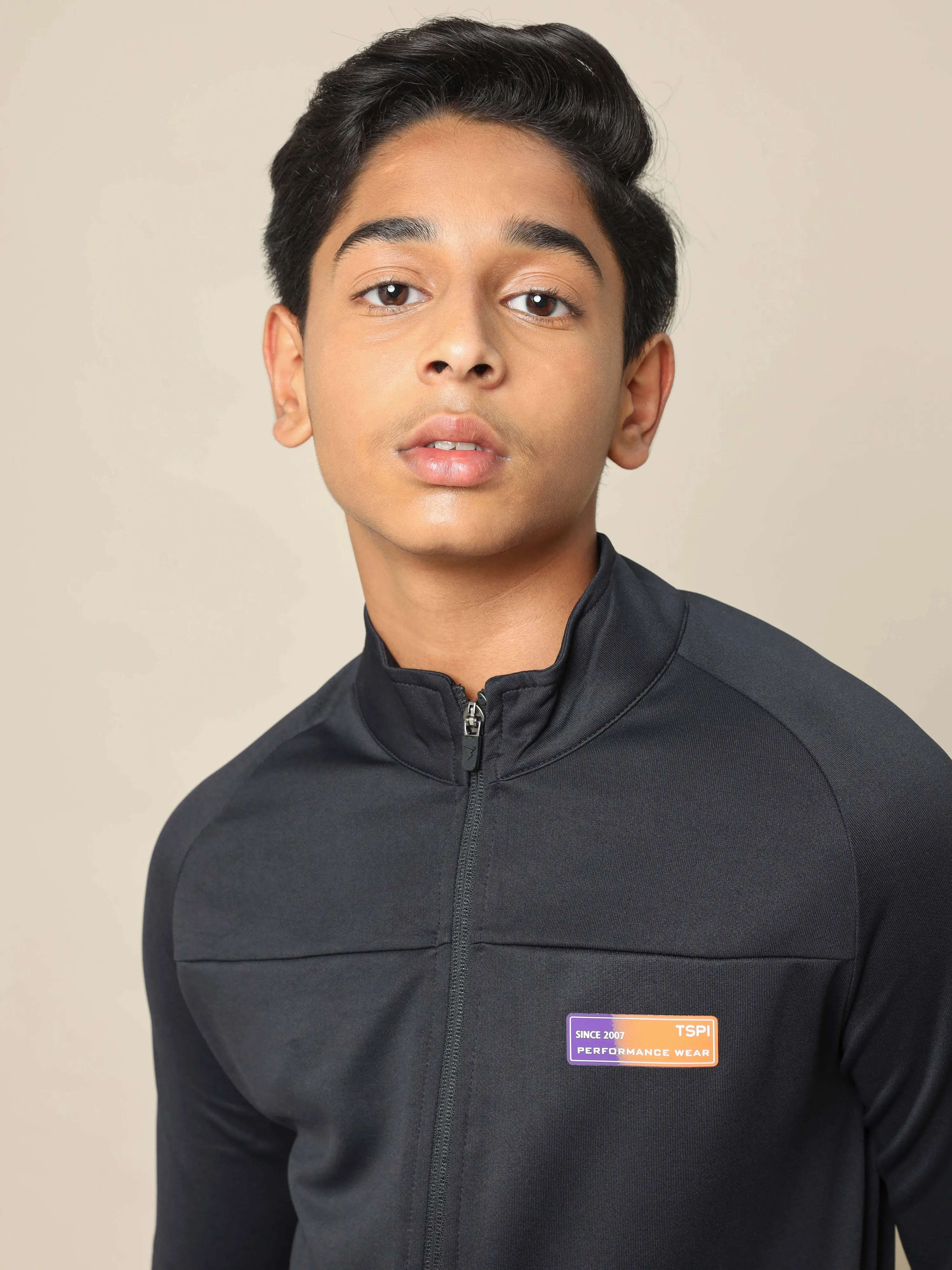 Boys Slim Fit Mock Neck Sports Jacket with TECHNO DRY