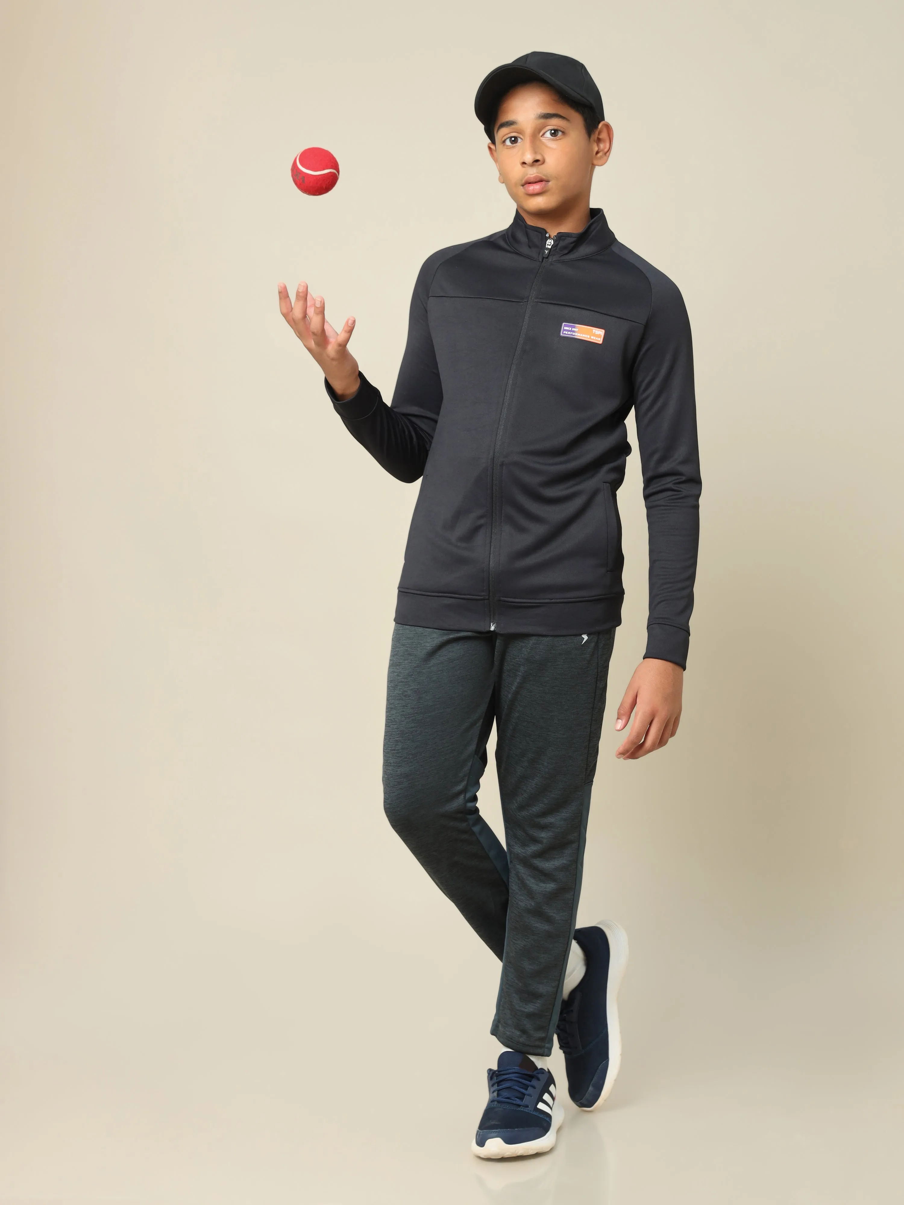 Boys Slim Fit Mock Neck Sports Jacket with TECHNO DRY