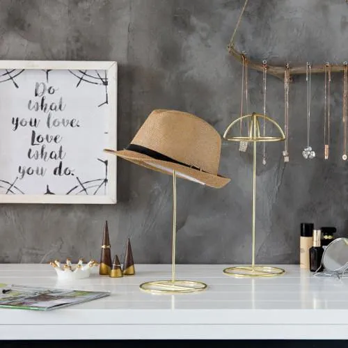 Brass-Tone Wire Tabletop Hat Stands, Set of 2