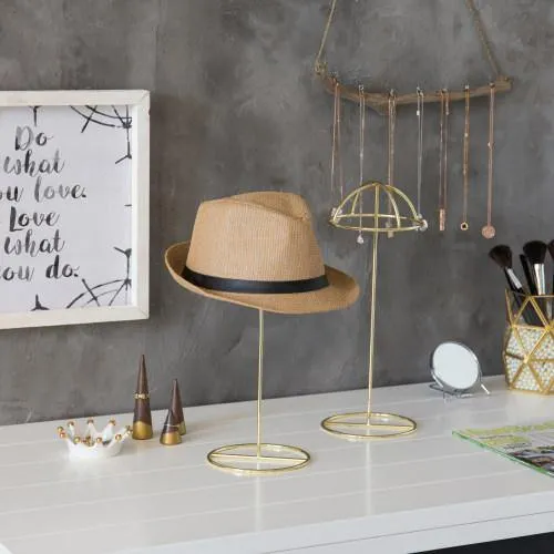 Brass-Tone Wire Tabletop Hat Stands, Set of 2