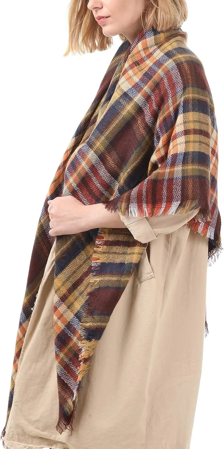 Century Star Womens Winter Oversized Large Triangle Shawl Wrap - Warm Fall Plaid Knit Scarf
