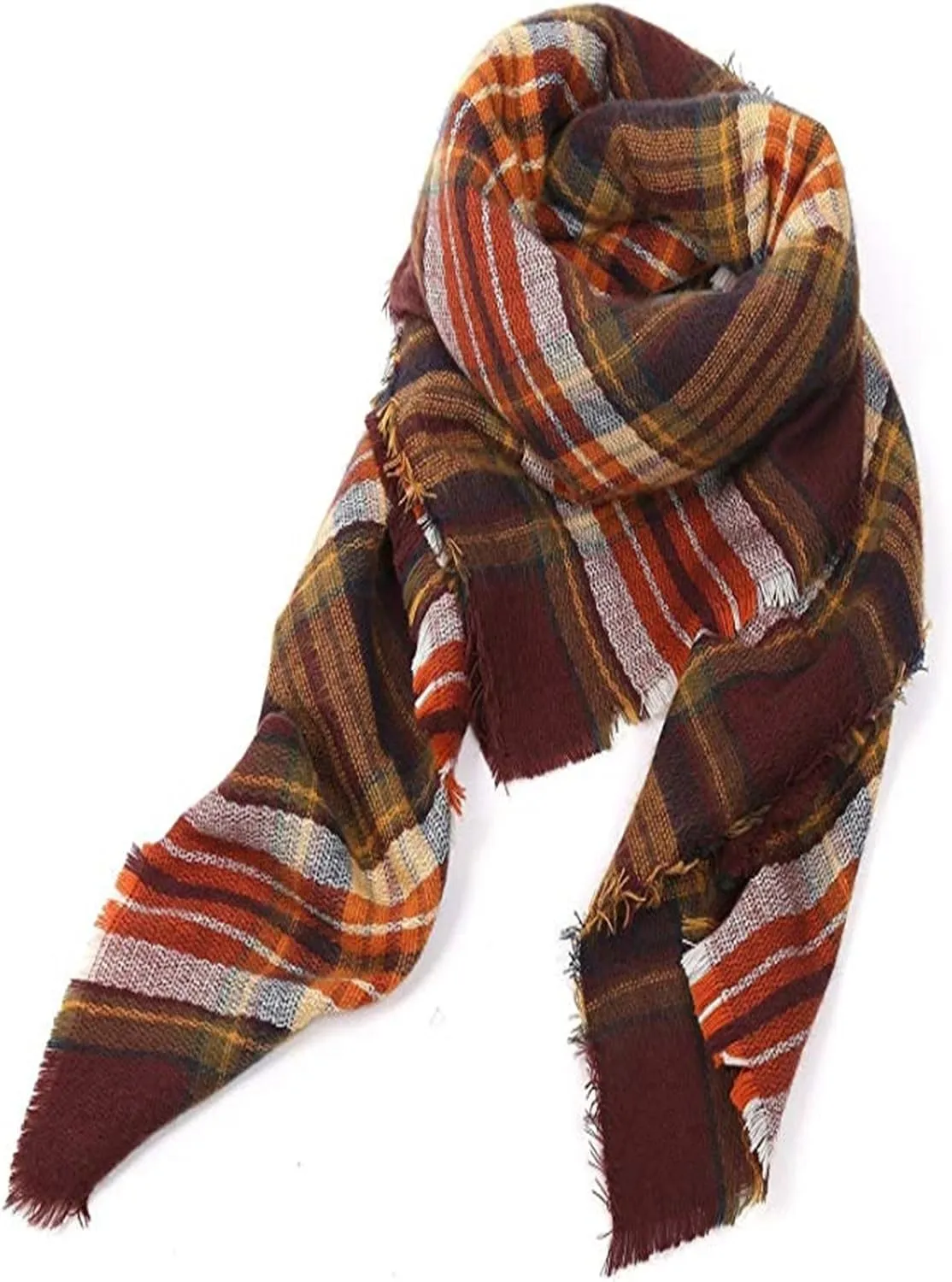 Century Star Womens Winter Oversized Large Triangle Shawl Wrap - Warm Fall Plaid Knit Scarf
