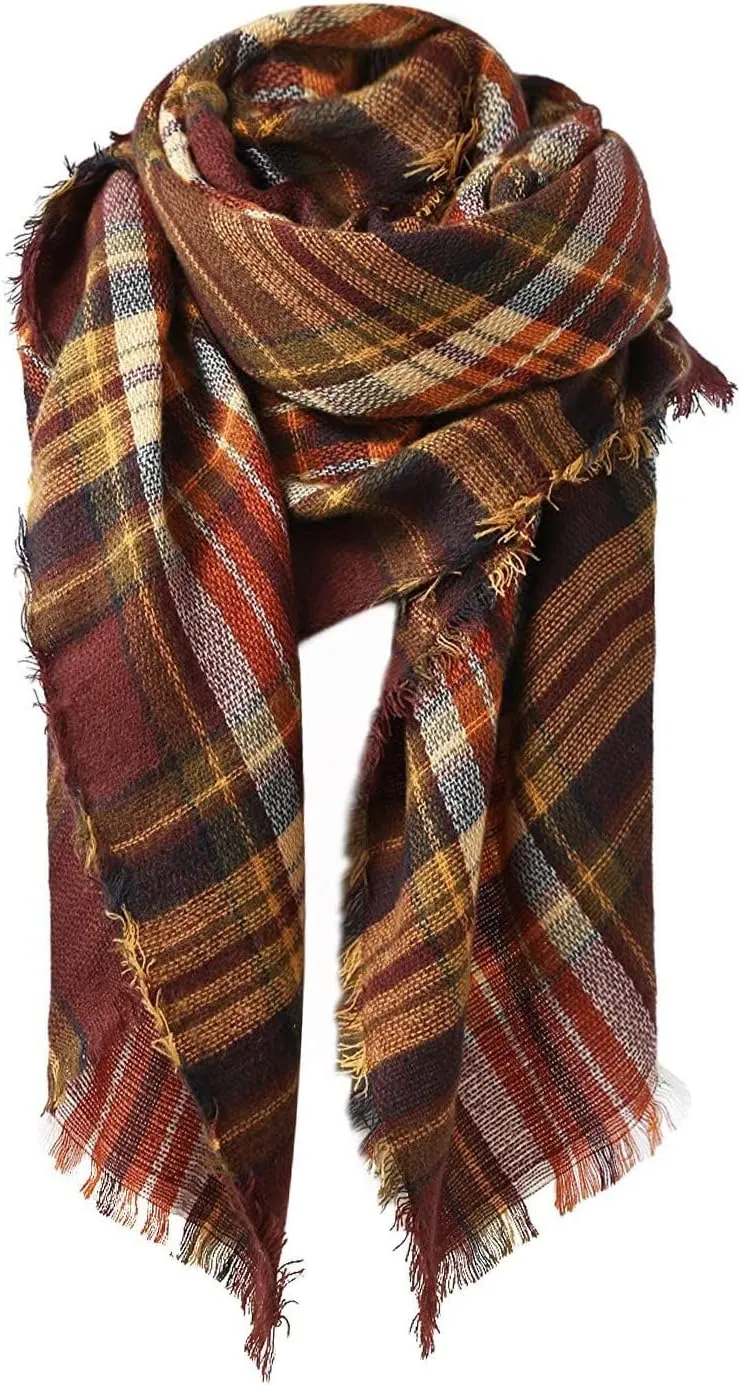 Century Star Womens Winter Oversized Large Triangle Shawl Wrap - Warm Fall Plaid Knit Scarf