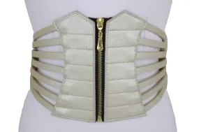 Champagne Corset Belt Fun Women Hip Waist Wide Metallic Gold Faux Leather Elastic L XL XXL