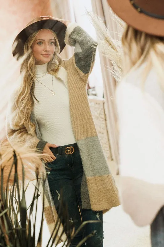 Color Block Cozy and Soft Midi Long Cardigan