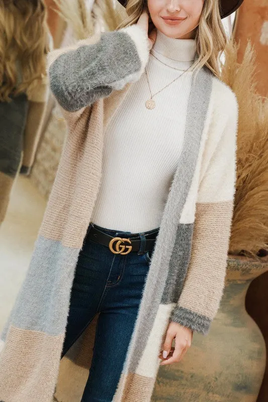 Color Block Cozy and Soft Midi Long Cardigan