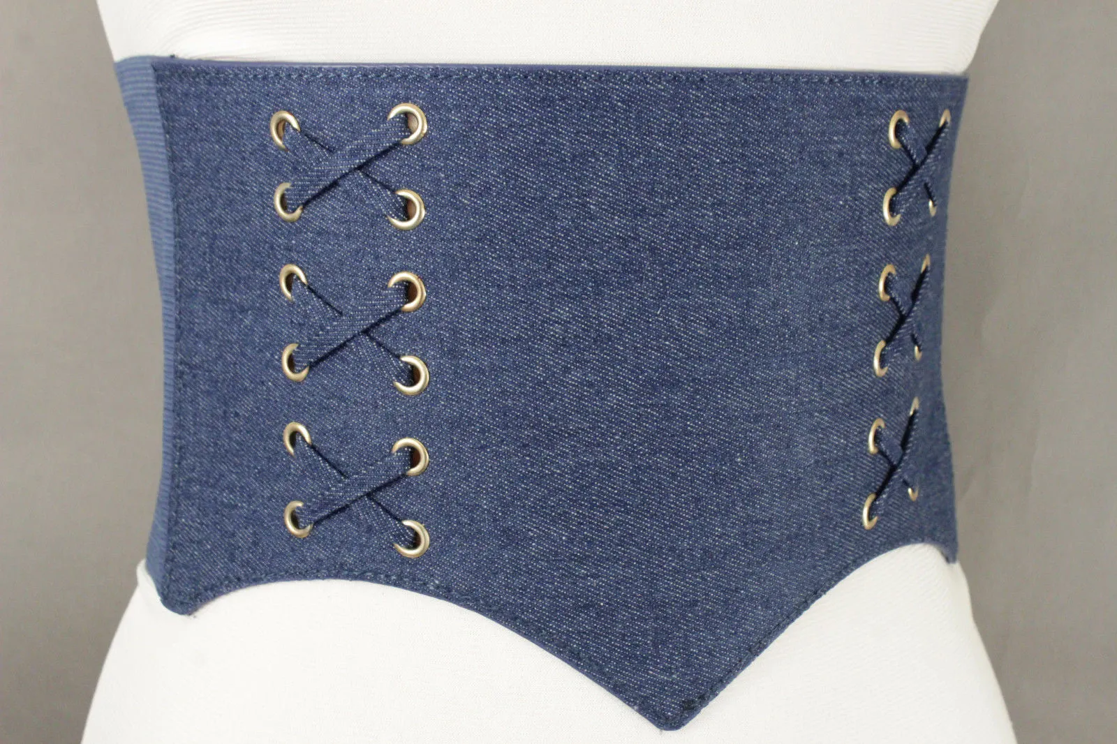 Denim Blue Black Wide Stretch Fabric High Waist Corset Belt S M