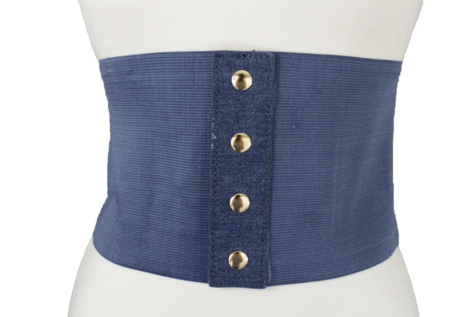 Denim Blue Black Wide Stretch Fabric High Waist Corset Belt S M