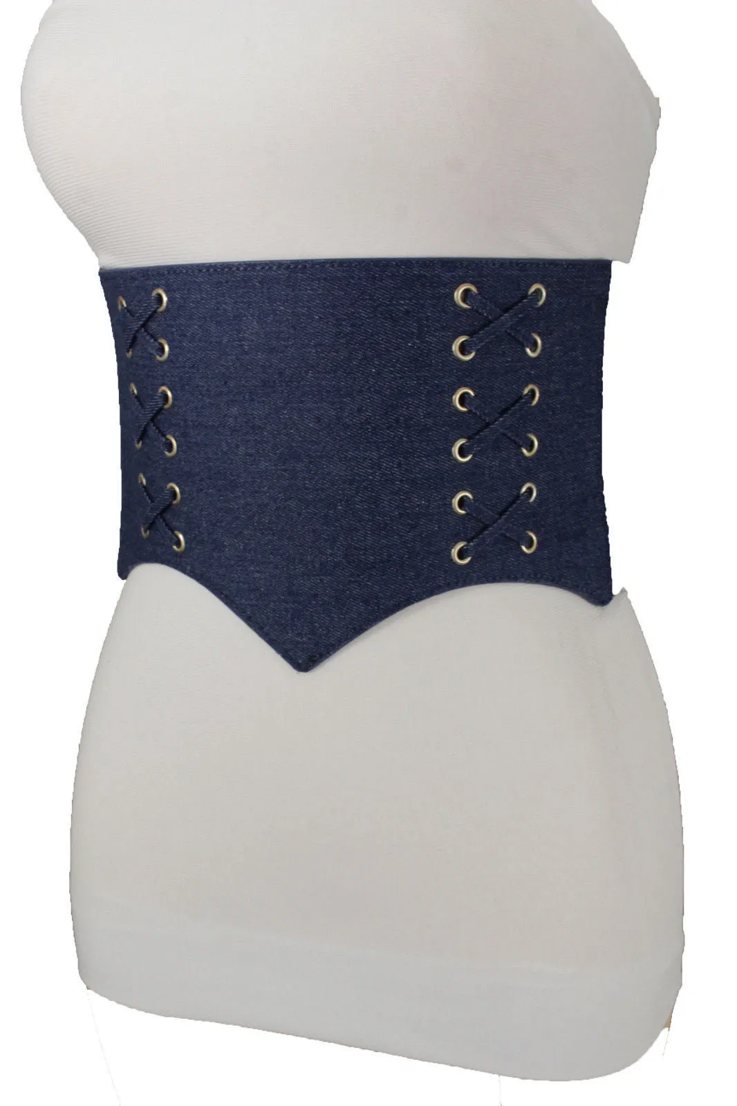 Denim Blue Black Wide Stretch Fabric High Waist Corset Belt S M