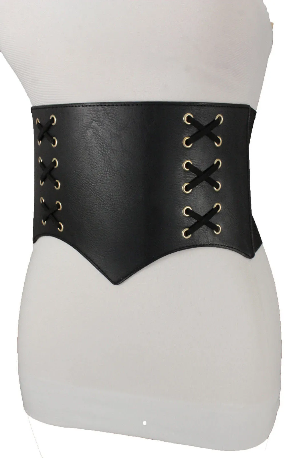 Denim Blue Black Wide Stretch Fabric High Waist Corset Belt S M