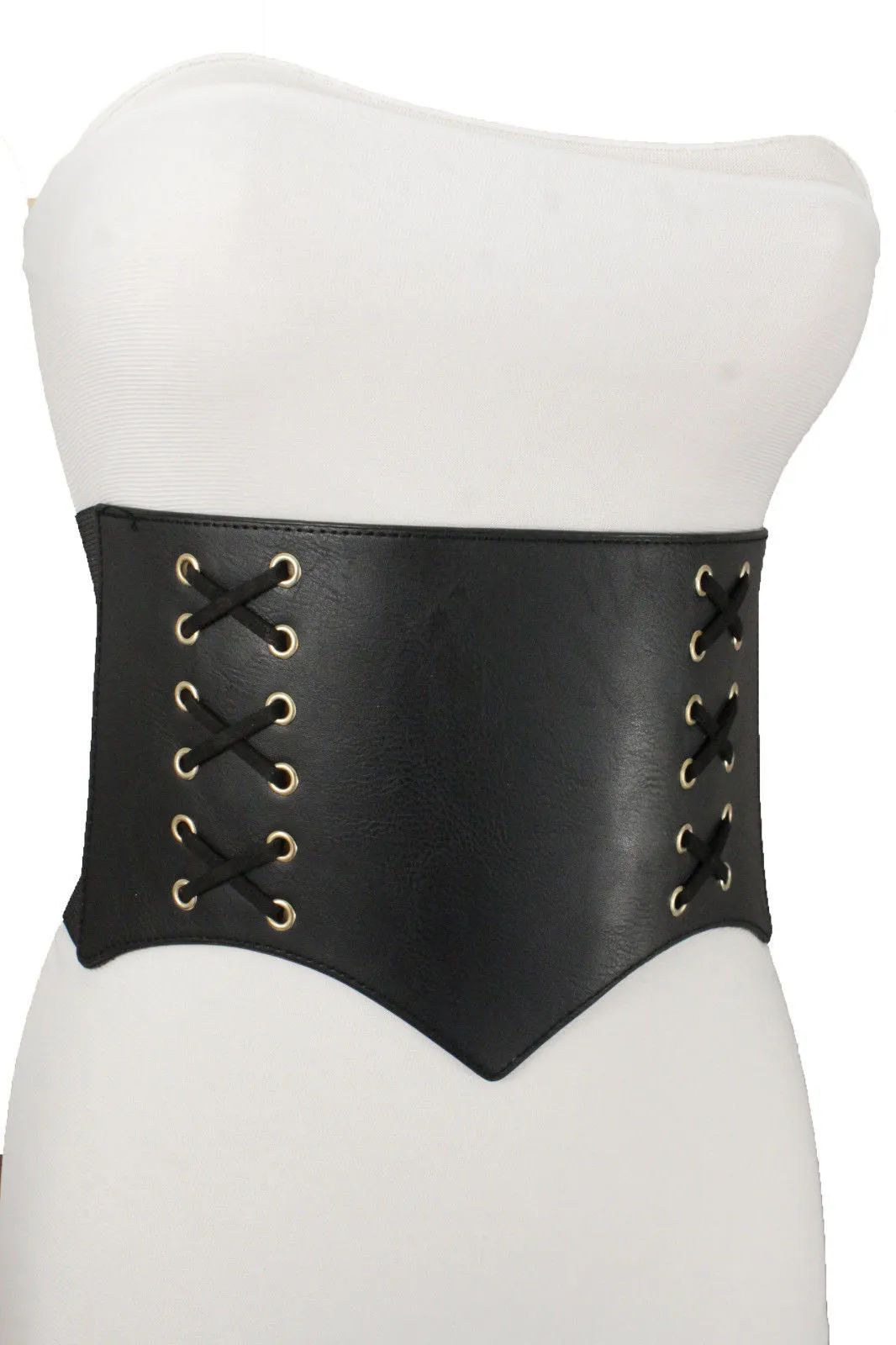 Denim Blue Black Wide Stretch Fabric High Waist Corset Belt S M