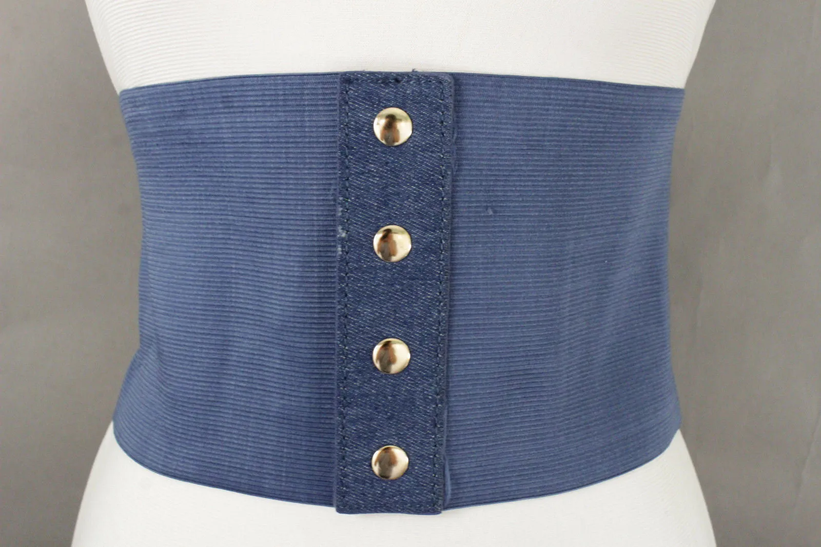 Denim Blue Black Wide Stretch Fabric High Waist Corset Belt S M