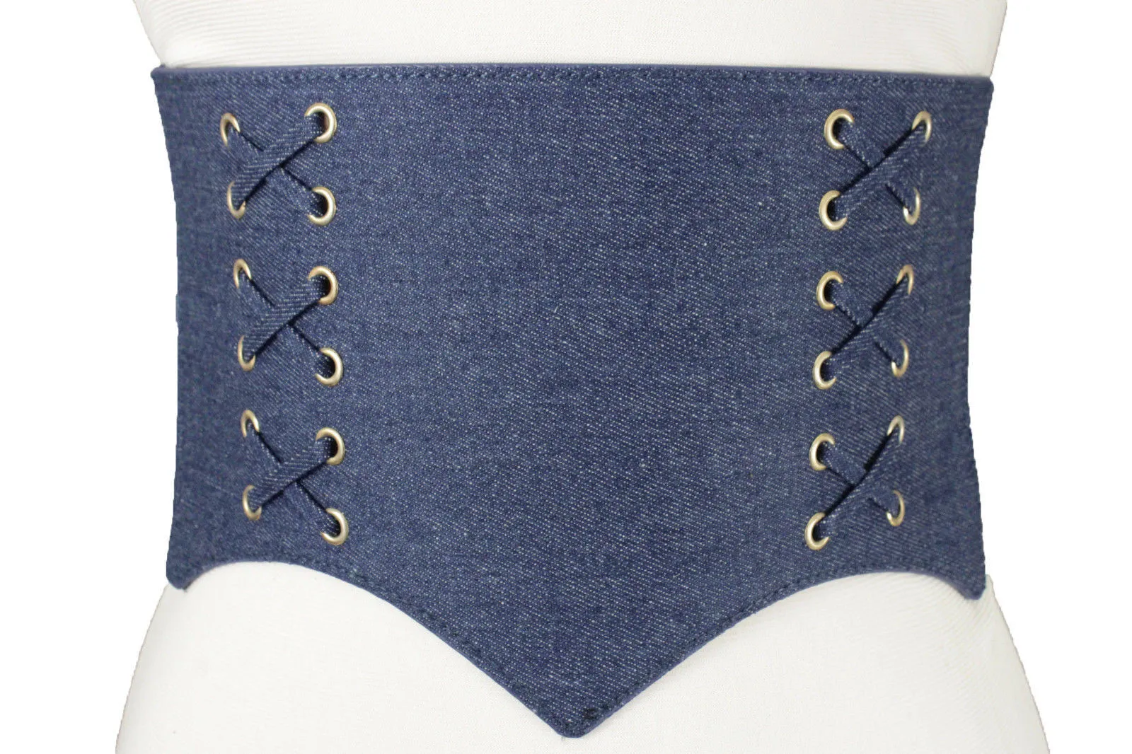Denim Blue Black Wide Stretch Fabric High Waist Corset Belt S M