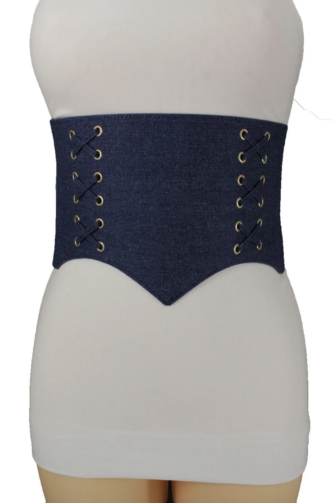 Denim Blue Black Wide Stretch Fabric High Waist Corset Belt S M