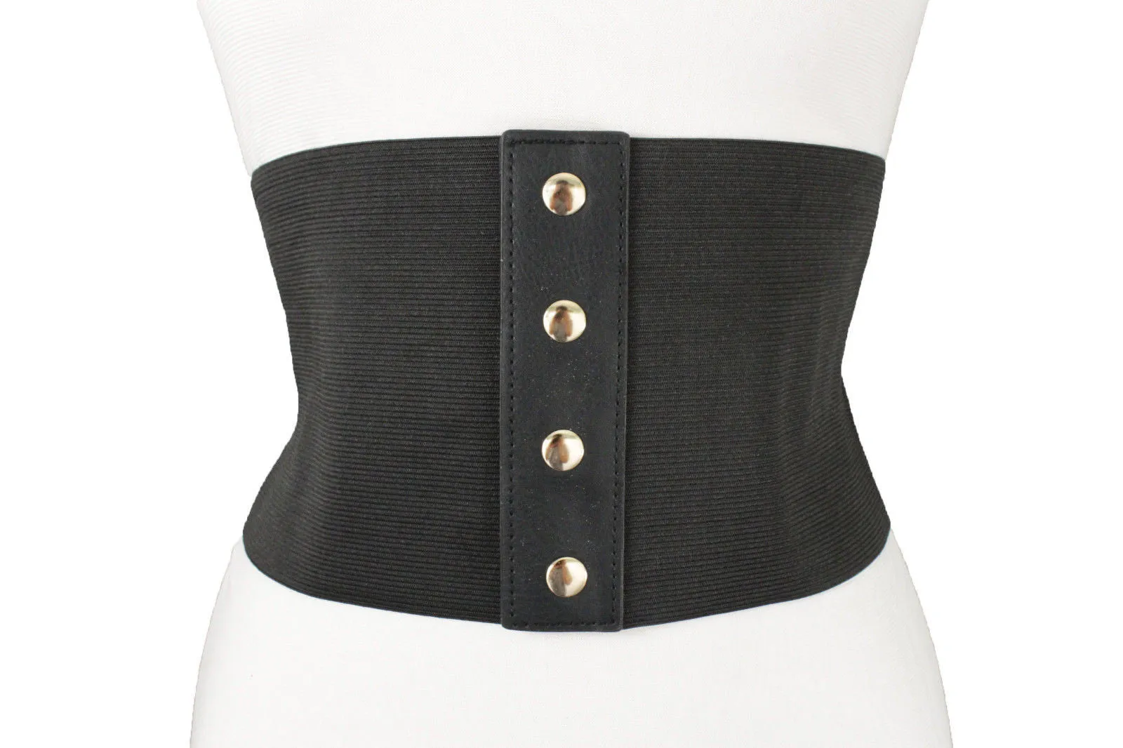 Denim Blue Black Wide Stretch Fabric High Waist Corset Belt S M