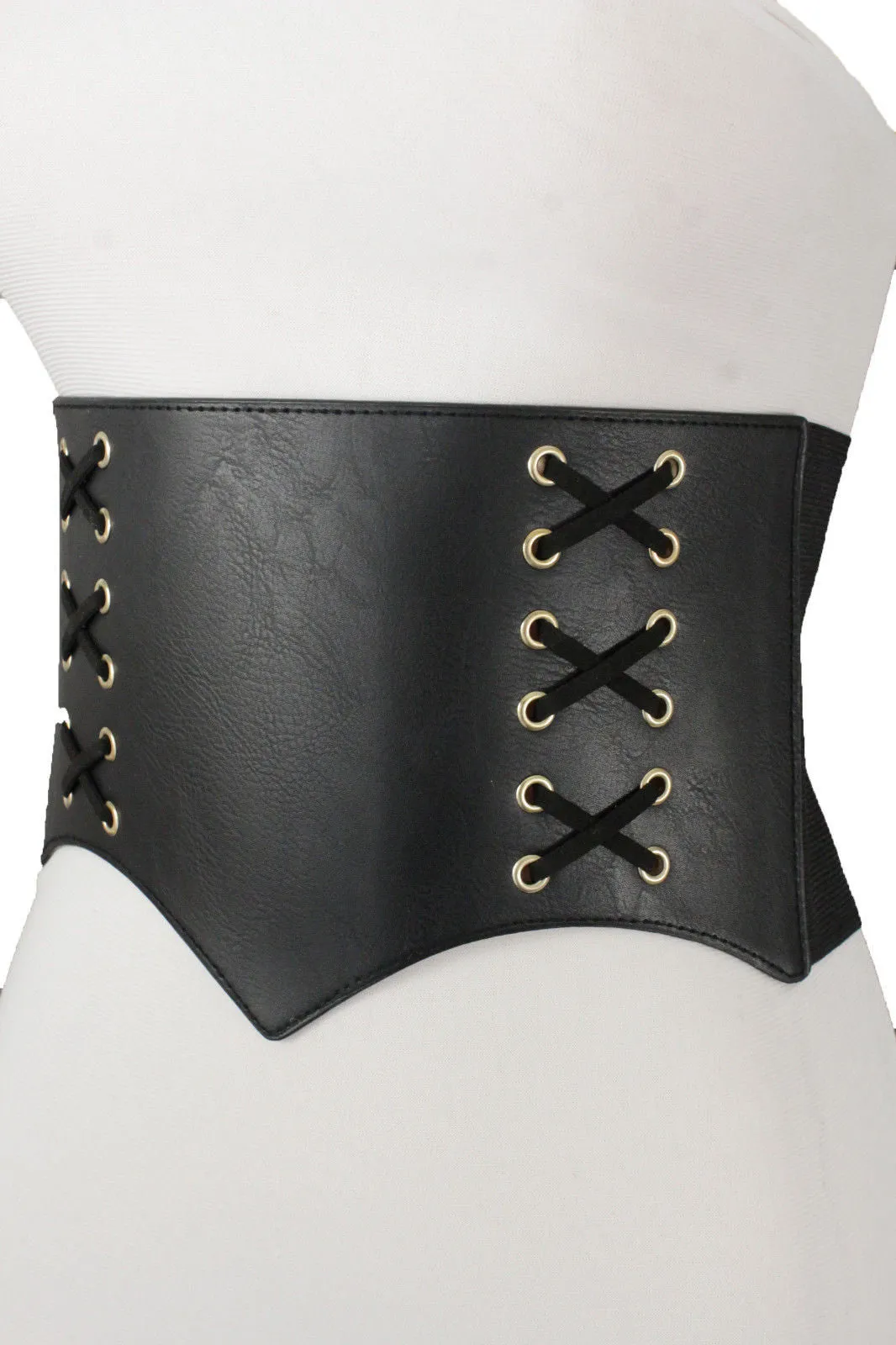 Denim Blue Black Wide Stretch Fabric High Waist Corset Belt S M