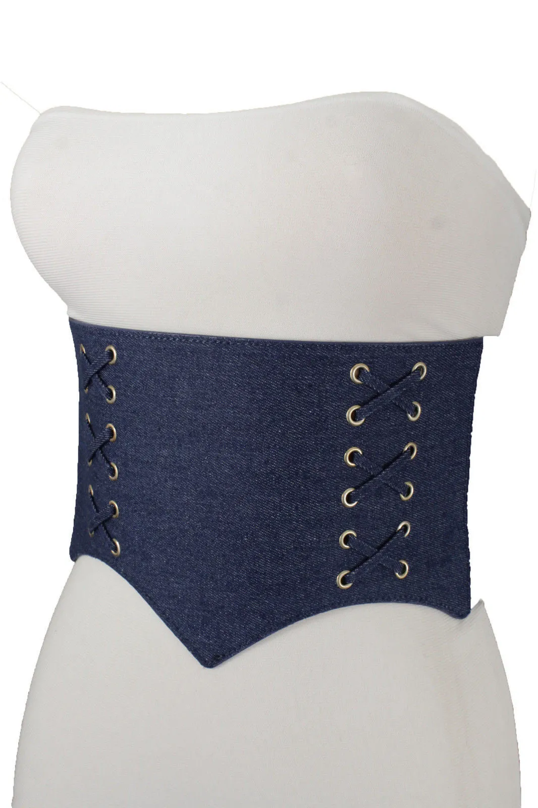 Denim Blue Black Wide Stretch Fabric High Waist Corset Belt S M