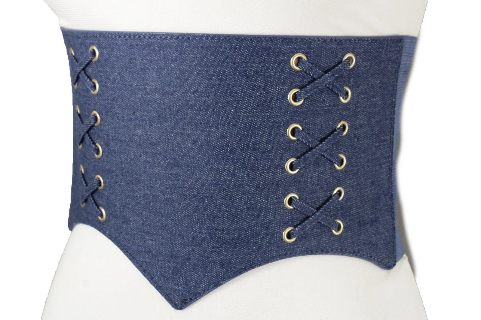Denim Blue Black Wide Stretch Fabric High Waist Corset Belt S M