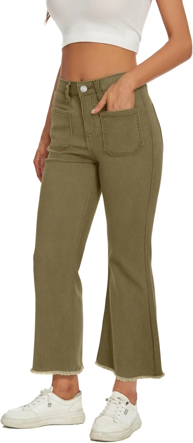 Denim Women Cropped Trousers Jeans Pants Leg Jeans High Rise Pants Stretchy with Pockets
