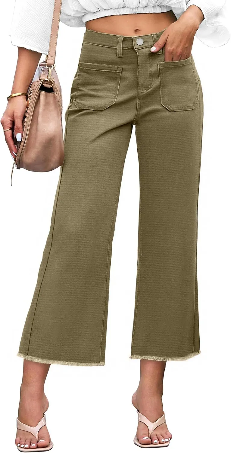 Denim Women Cropped Trousers Jeans Pants Leg Jeans High Rise Pants Stretchy with Pockets