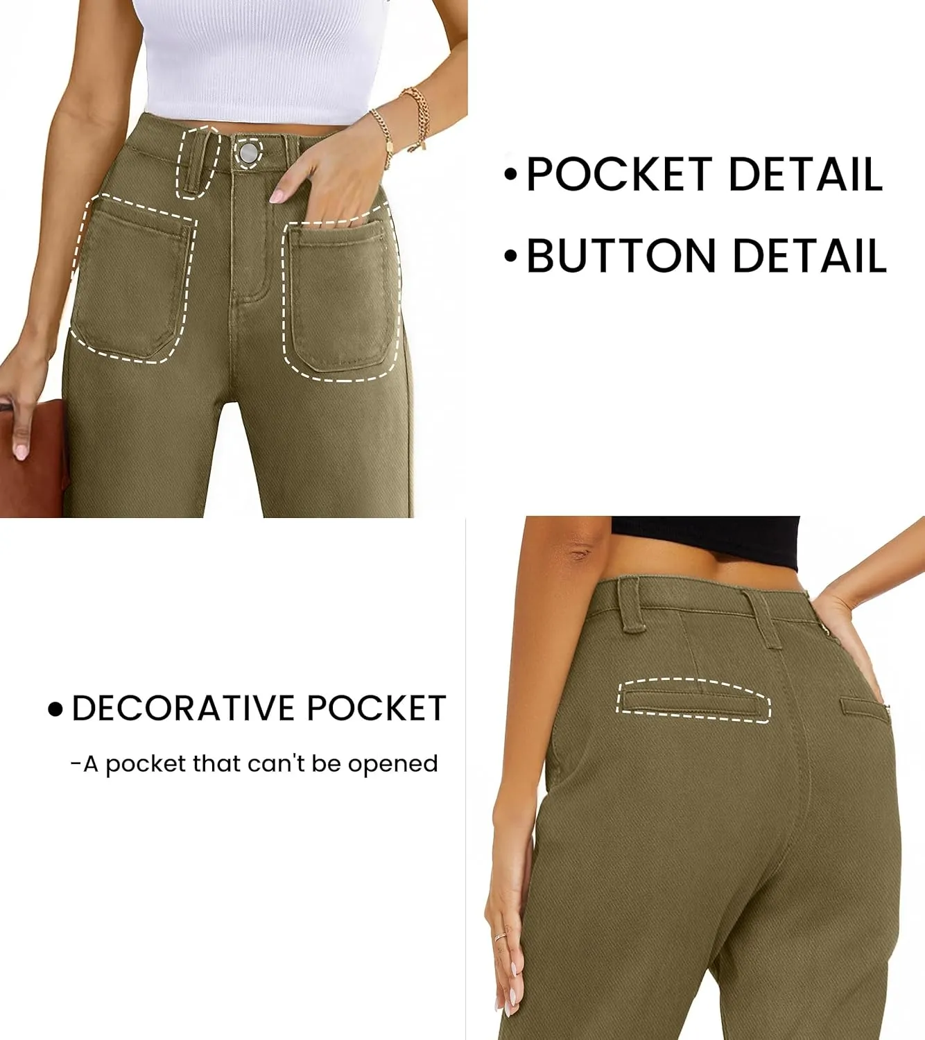 Denim Women Cropped Trousers Jeans Pants Leg Jeans High Rise Pants Stretchy with Pockets